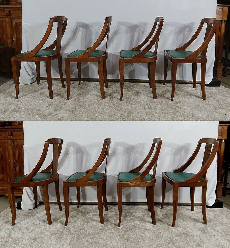 Suite Of 8 Gondola Chairs In Solid Walnut, Art Deco – 1930 photo buy