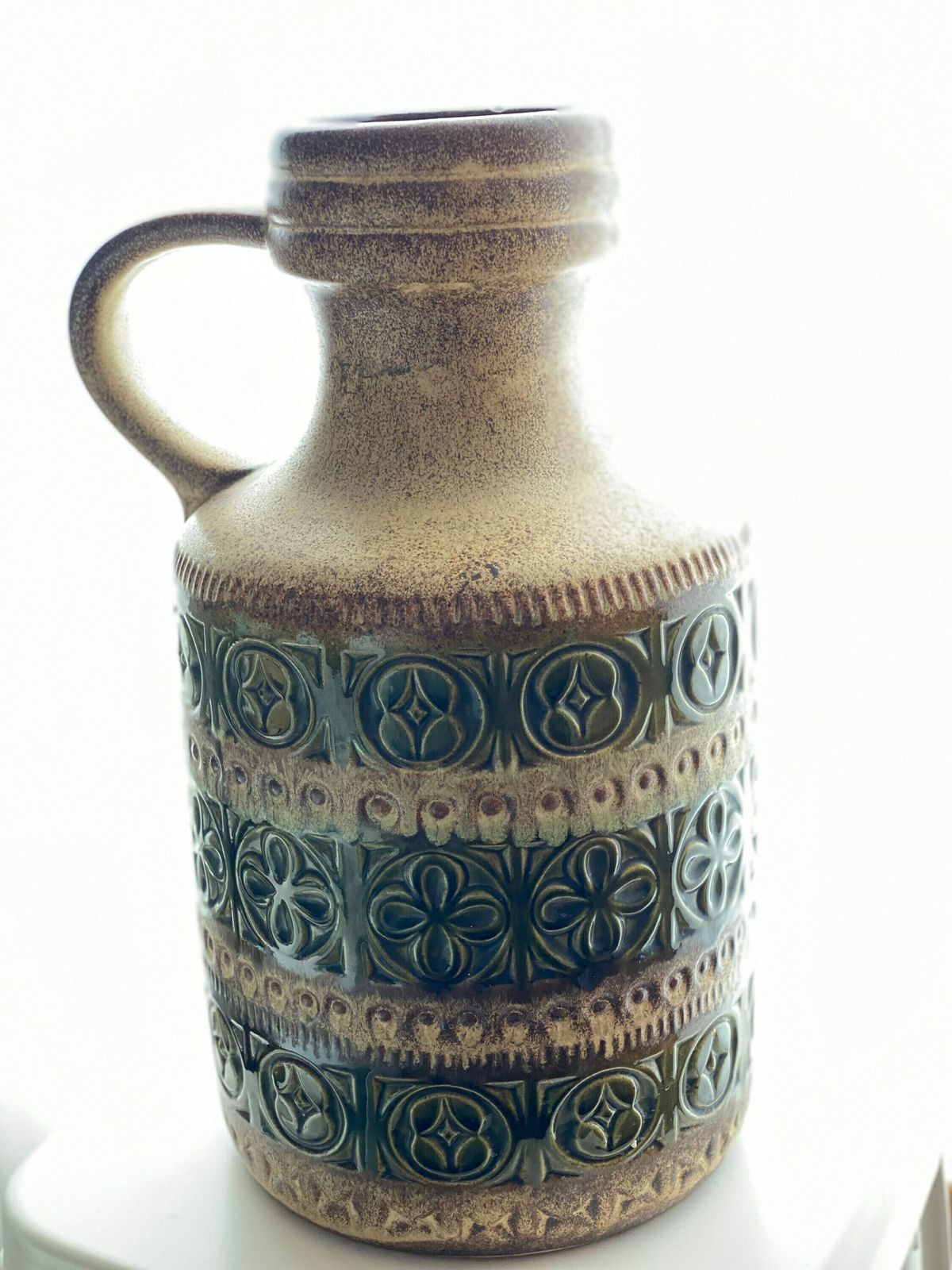 Large Scheurich West Germany Handled Ceramic Floor Vase Midcentury, 489 39, Foligno Tribal Pattern photo 125.0