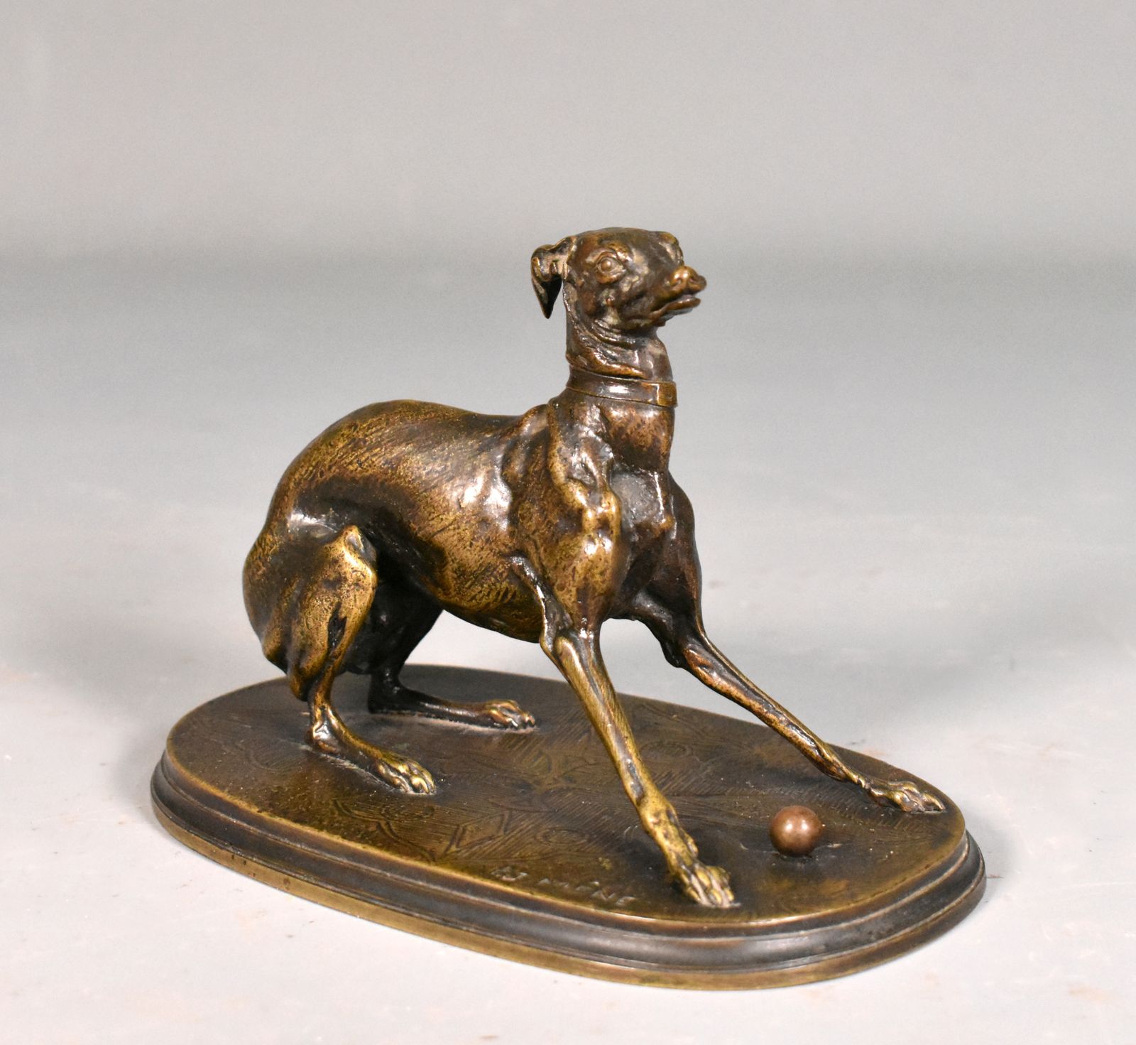 Greyhound With Ball In Bronze By Pierre Jules Mène (1810 1879) photo vintage
