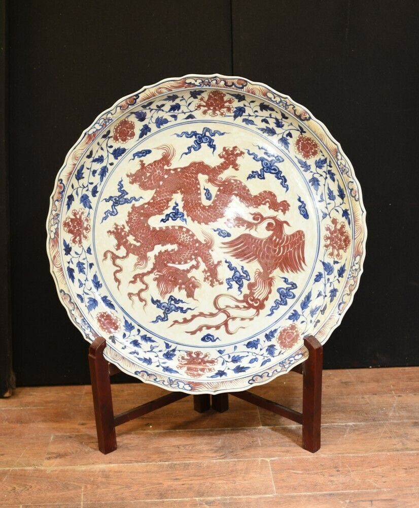Large Chinese Porcelain Dragon Plate   Ming Pottery Plaque