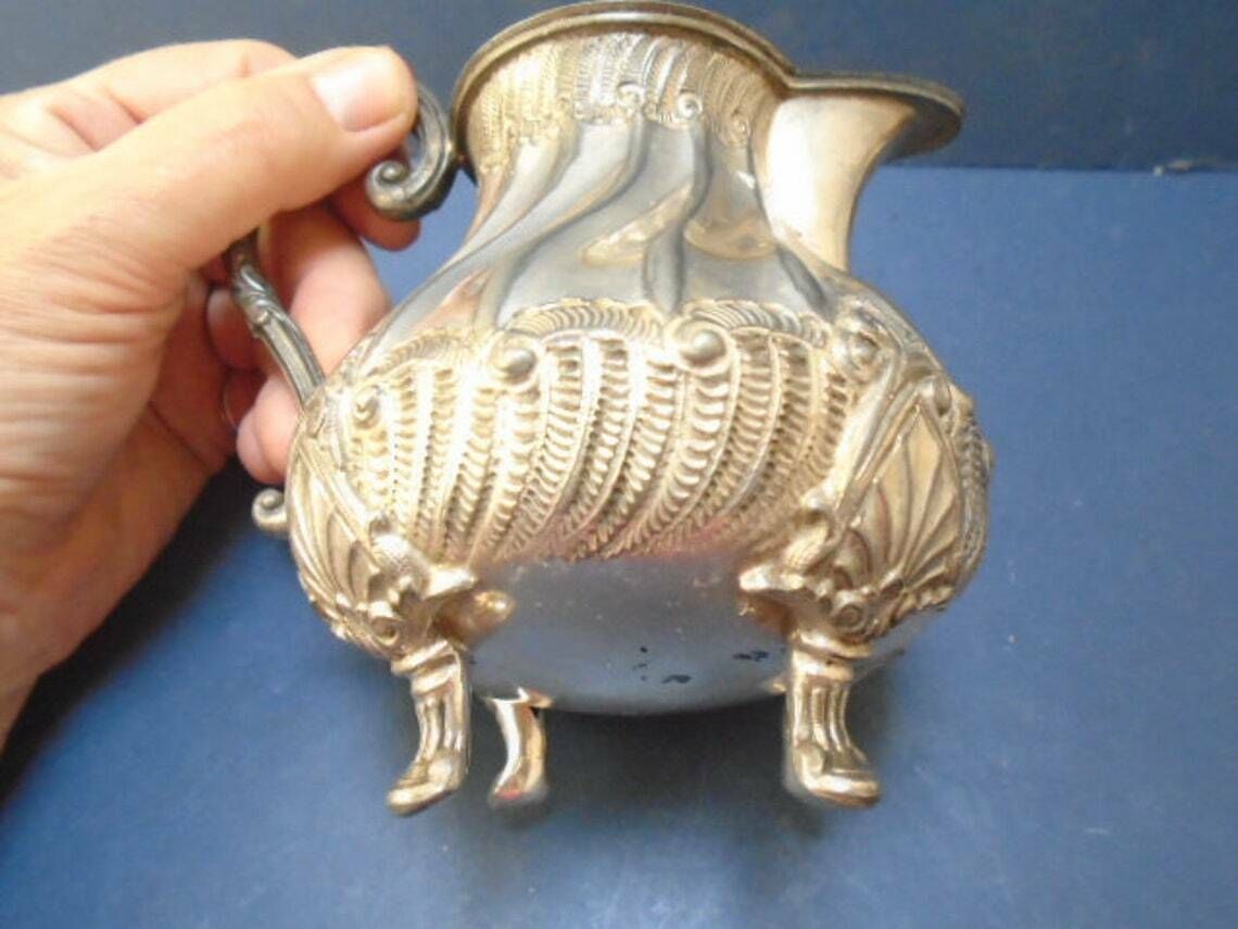 Antique French Silver Plated Creamer Or Milk  Syrup  Honey Jug Circa 1900s Victorian photo Home Decor
