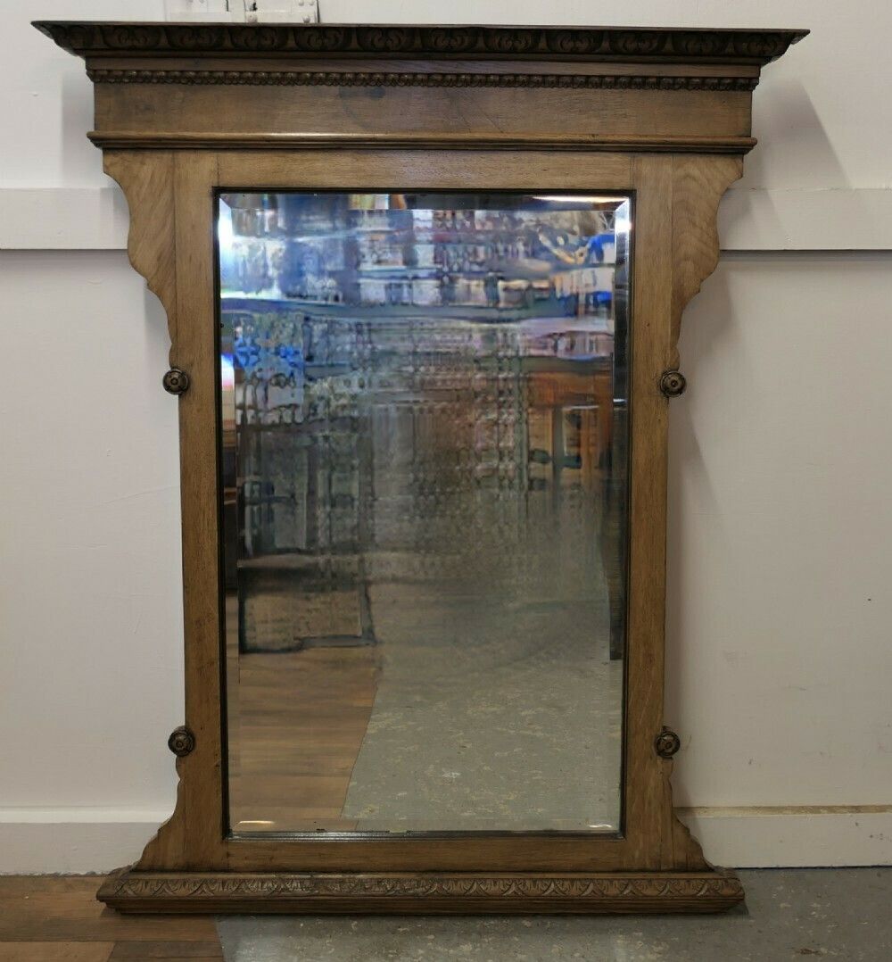 A Large Arts And Crafts 19th Century Light Oak Over Mantle Mirror