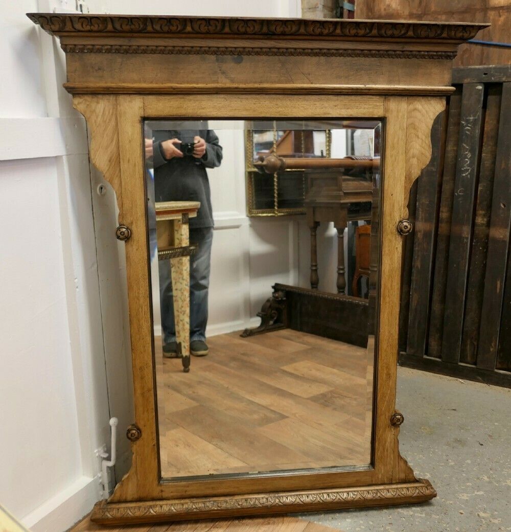 A Large Arts And Crafts 19th Century Light Oak Over Mantle Mirror photo for sale