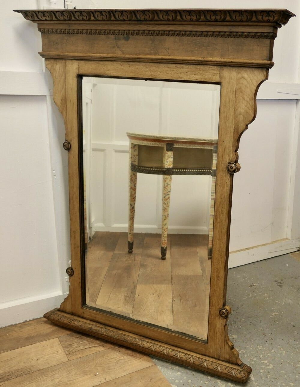 A Large Arts And Crafts 19th Century Light Oak Over Mantle Mirror photo 1194.0