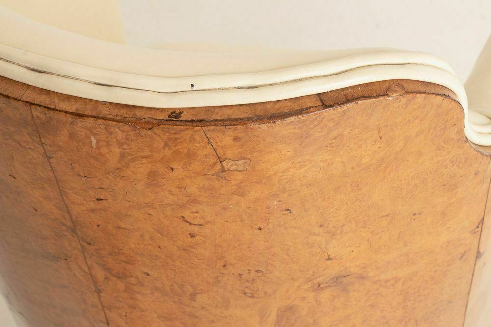 photo for sale Pair Of Burr Maple British Art Deco Salon Chairs By Hille C.1930