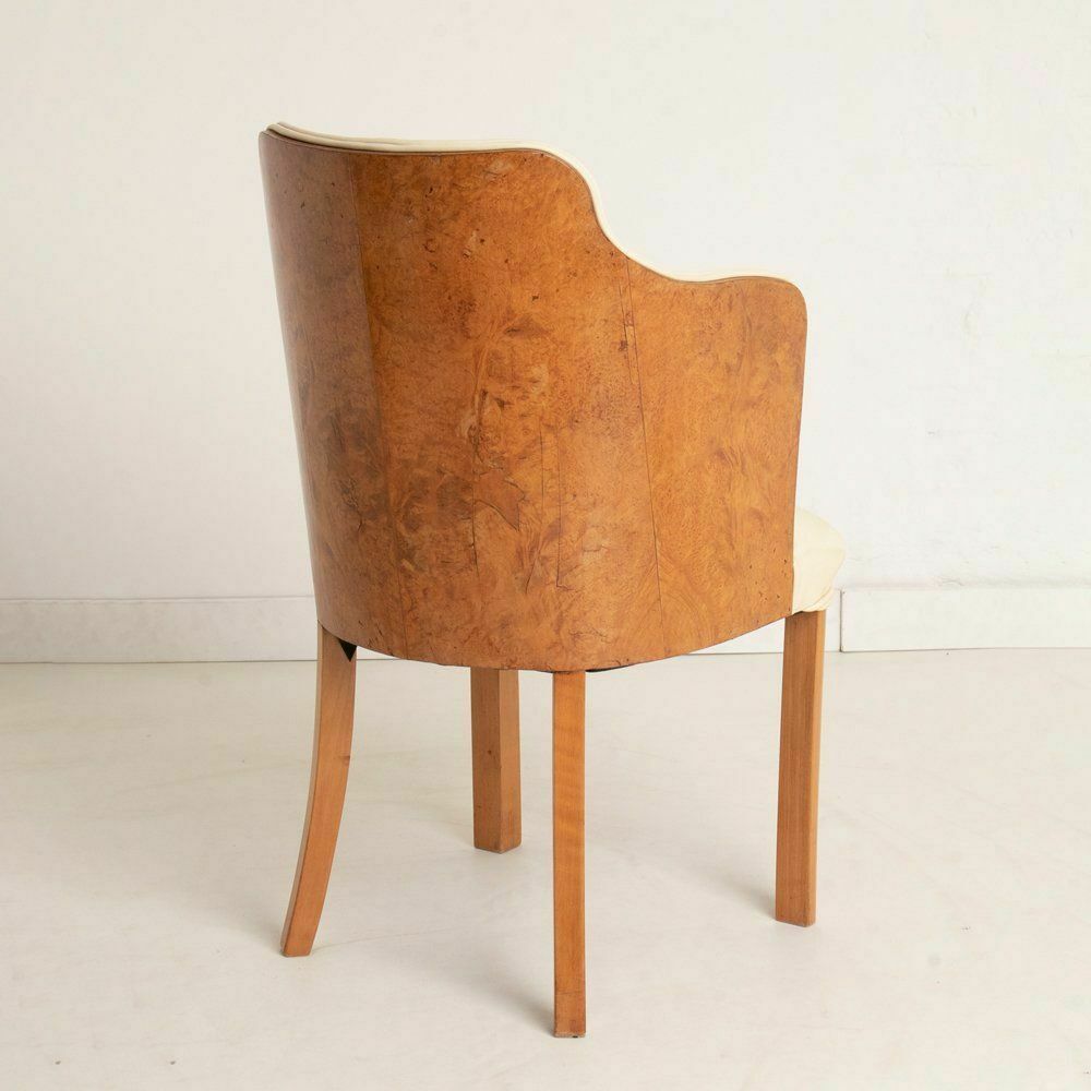 Pair Of British Art Deco Salon Chairs By Hille In Burr Maple C.1930 photo for sale