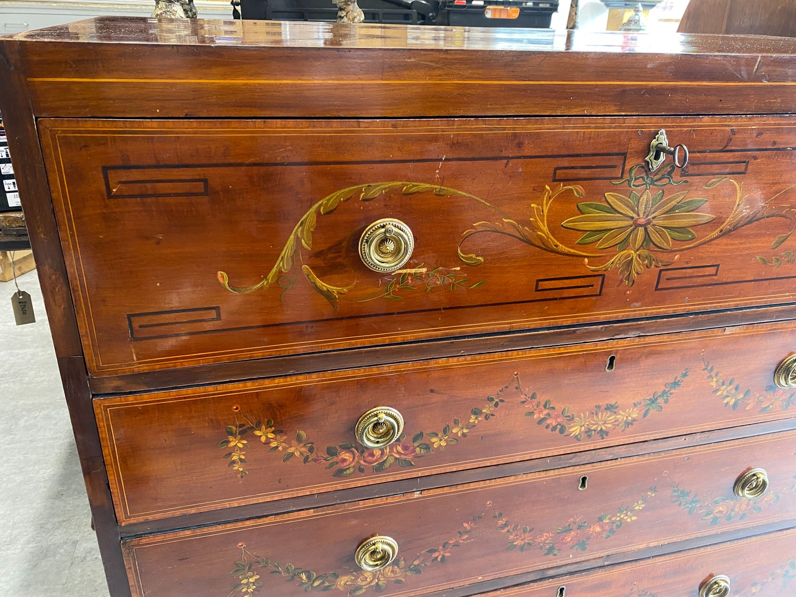 Early 19c Sheraton Revival Style Painted Mahogany Secretaire Chest photo 995.0