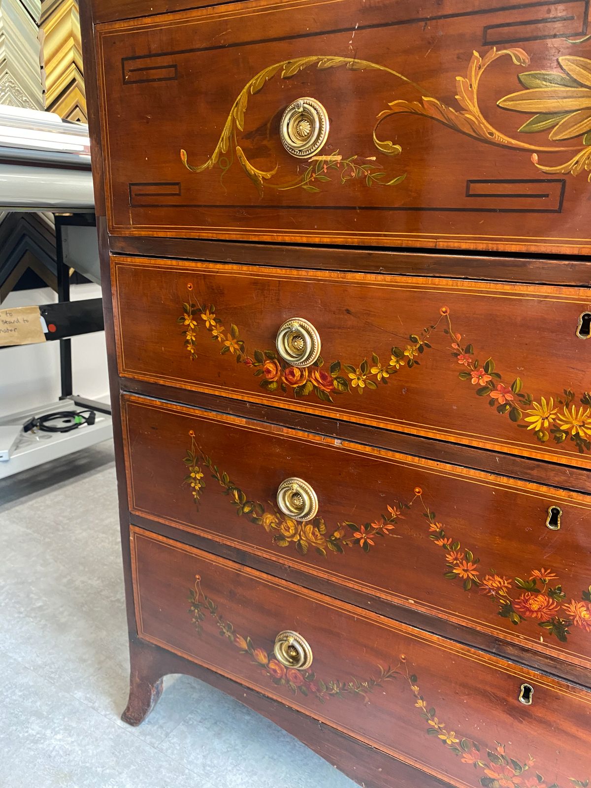 photo vintage Early 19c Sheraton Revival Style Painted Mahogany Secretaire Chest