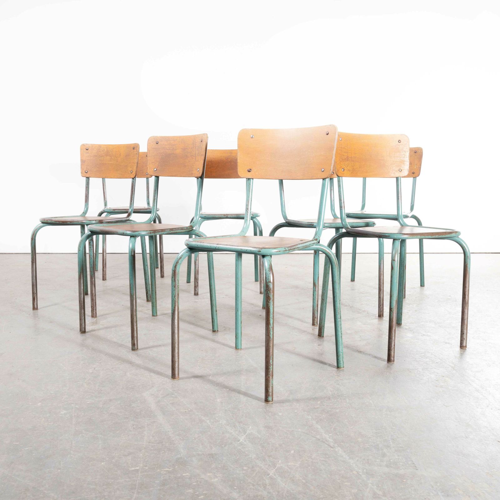 1950’s French Mullca Framed Seat Stacking Dining Chairs – Set Of Eight
