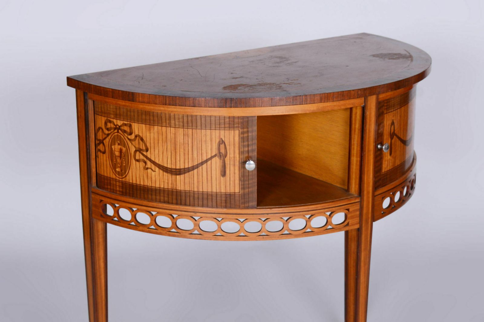 Restored Biedermeier Side Table, Walnut, Maple, Unique Marquetry, France, 1850s photo furniture