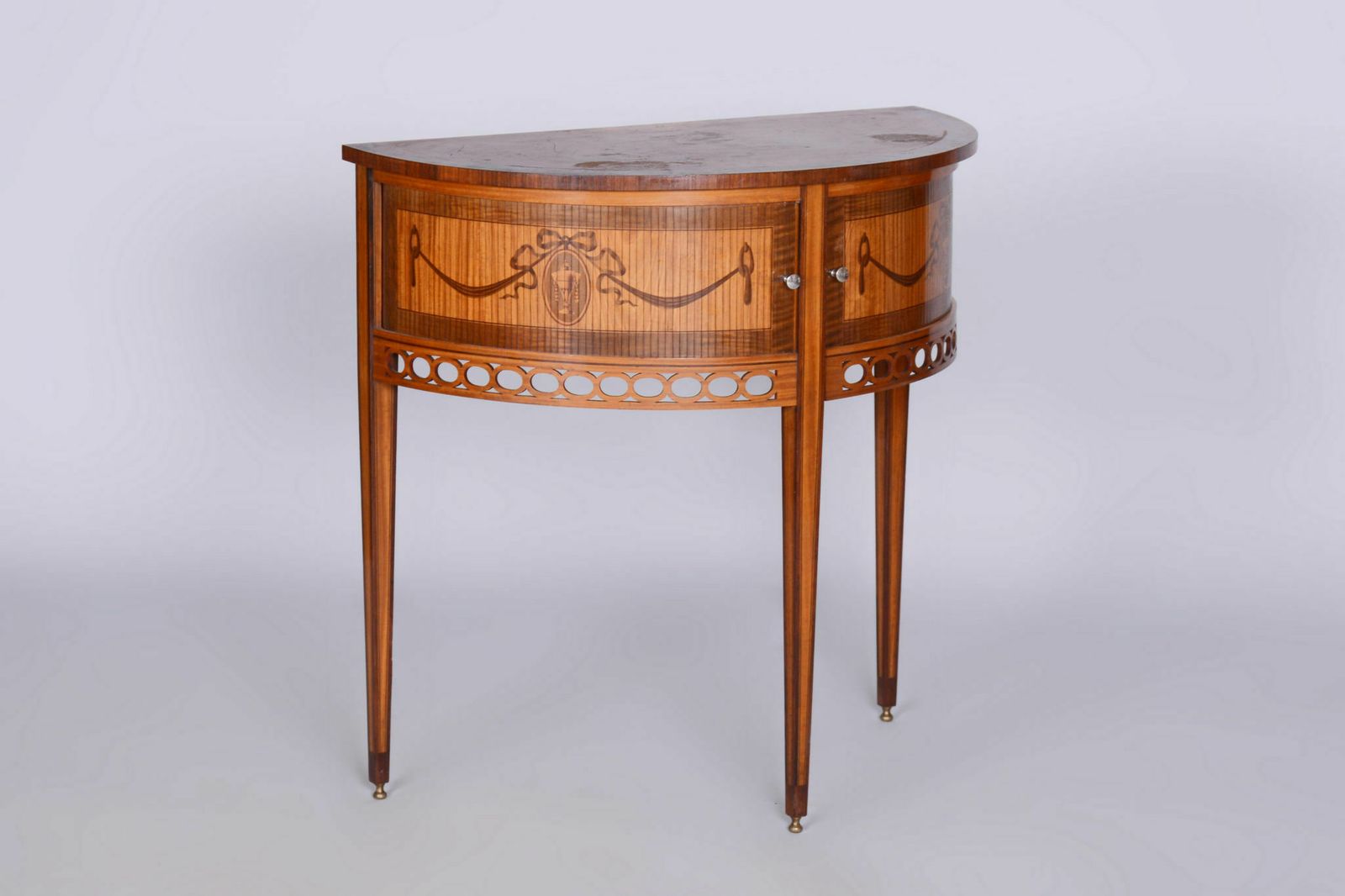 Furniture Restored Biedermeier Side Table, Walnut, Maple, Unique Marquetry, France, 1850s photo