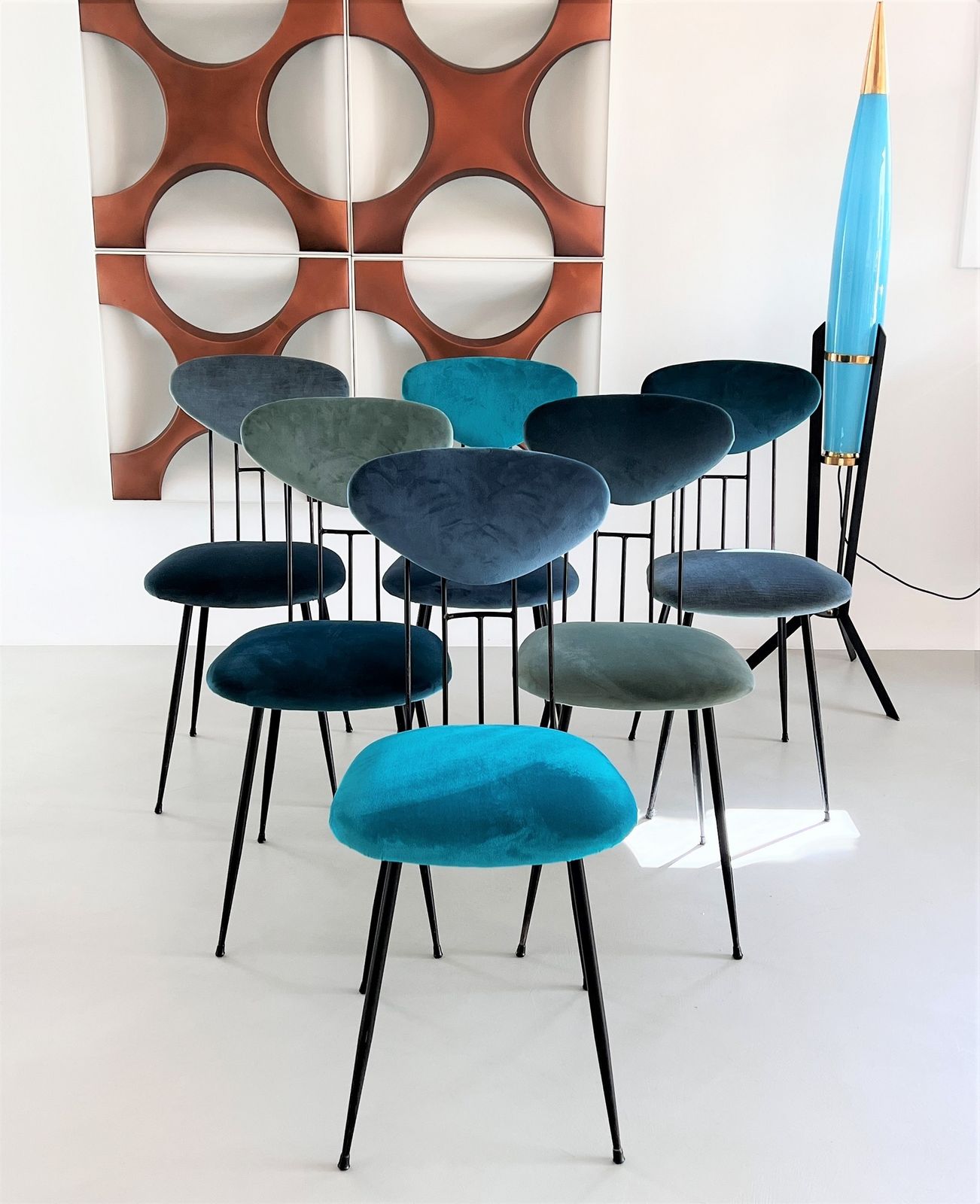 Italian Midcentury Dining Or Kitchen Chairs Re Upholstered In Velvet, 1960s photo vinterior