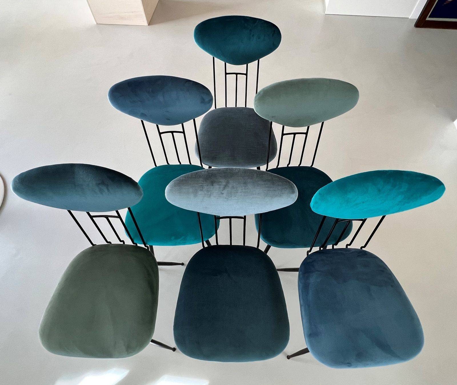 Italian Midcentury Dining Or Kitchen Chairs Re Upholstered In Velvet, 1960s photo buy