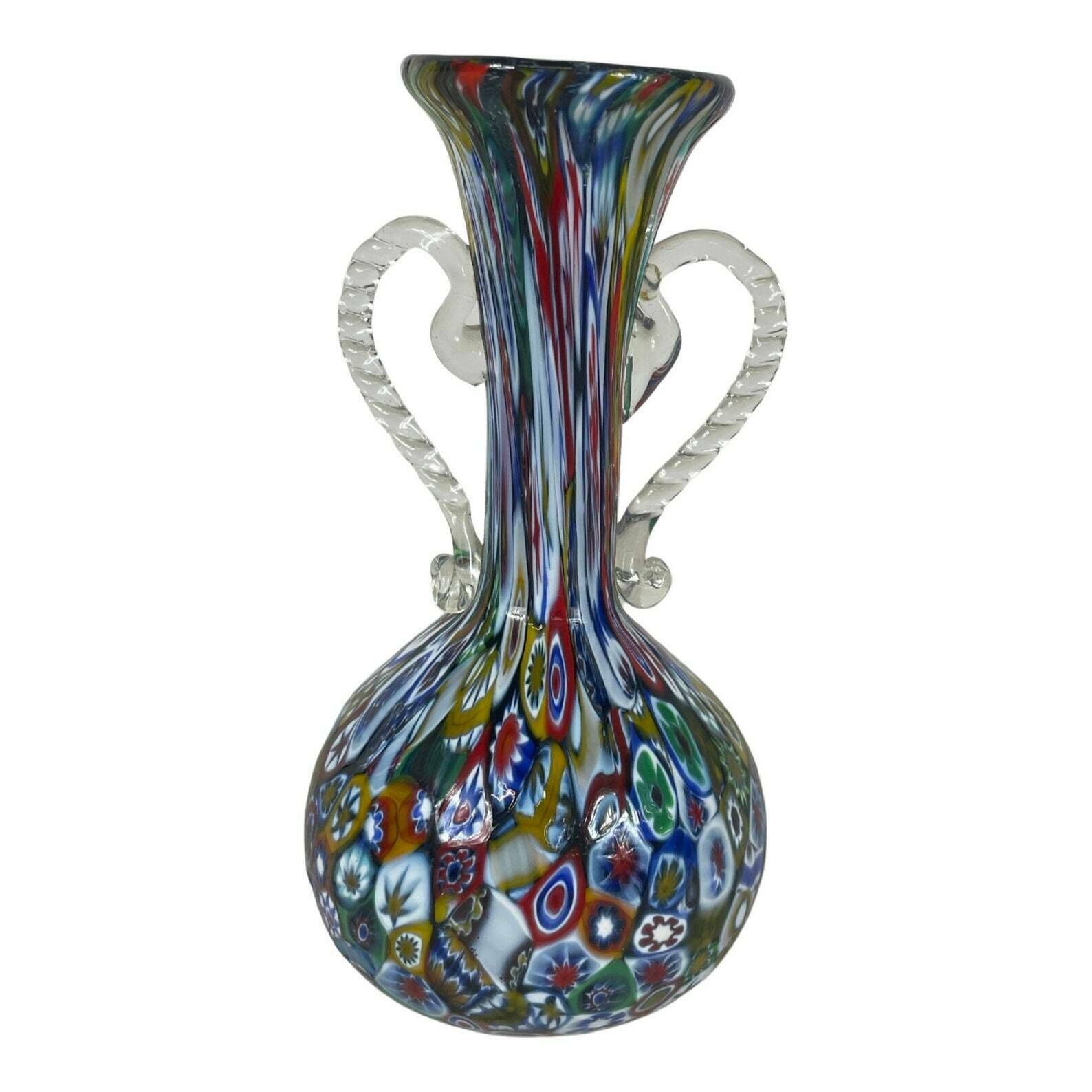 Officine Di Murano 1295   Millefiori Vase With Amphora Style Handles   Multicolored photo 104.0