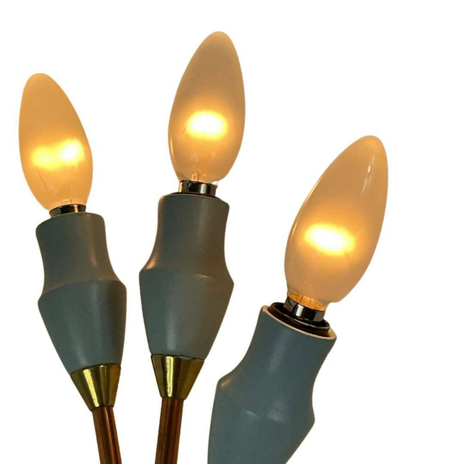 Vintage 50’s Mcm Wall Mounted Lamp   Wooden Covers Over The Sockets In Light Blue   Made In Italy (Stilnovo Style) photo Lighting