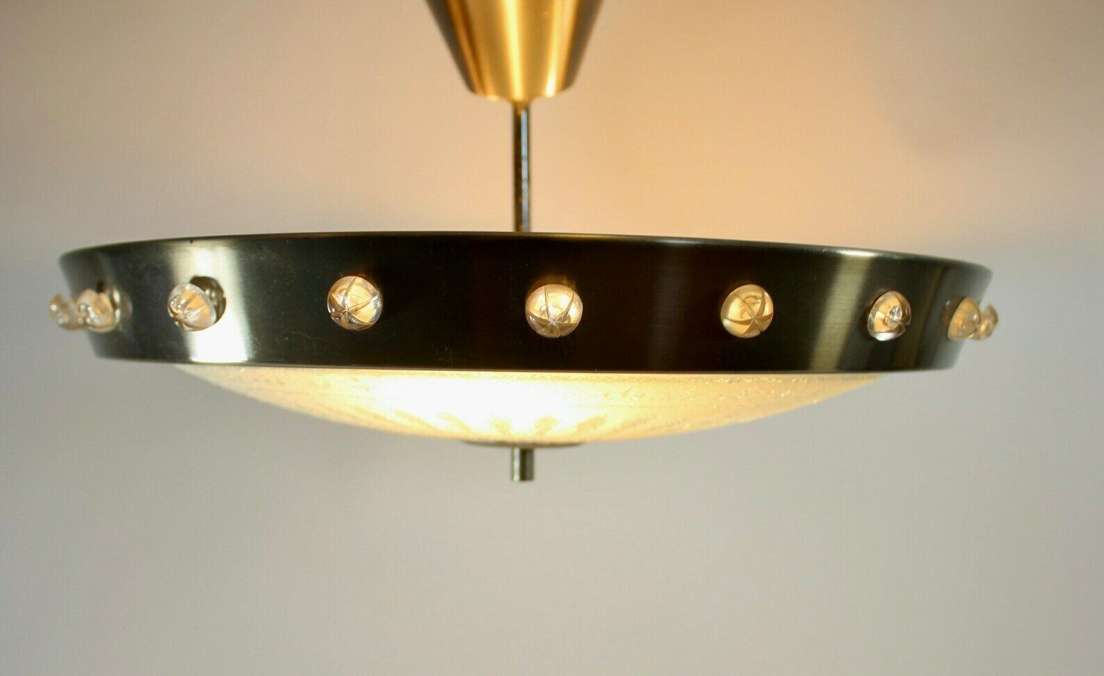 Vintage 70’s Hanging Pendant With Glass Bottom And Metal Brim photo furniture