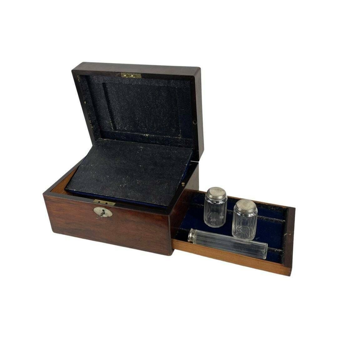19th C Fine English Mahogany Fineer Writing Box   100% Complete + Secret Drawers