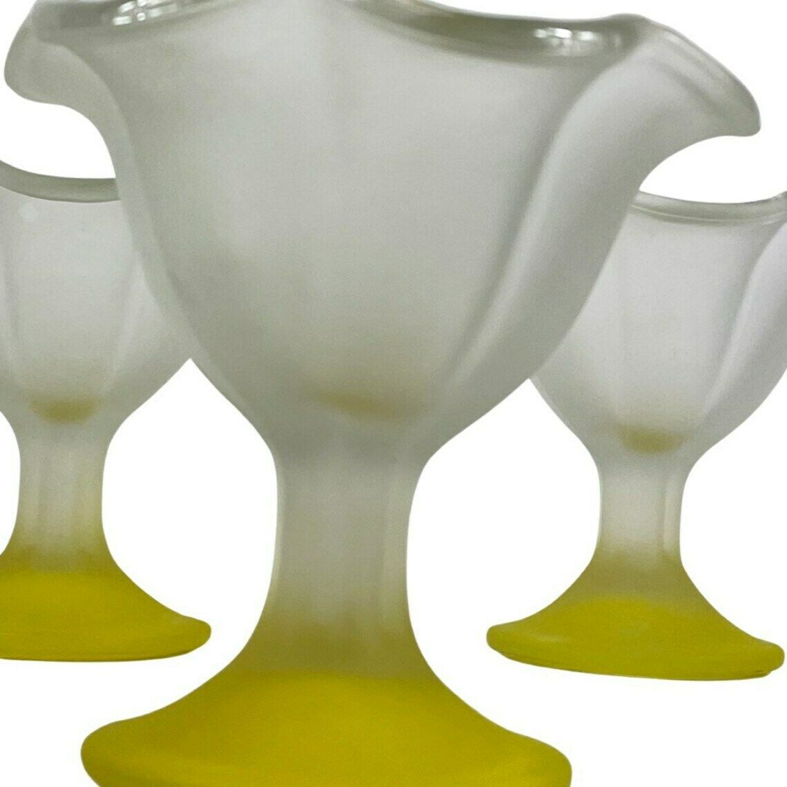 Set Of 6 Frosted Glass Ice Cream / Desert / Sundae Coupes   Floral Decor Made By Kig Indonesia   Art Deco Style photo for sale