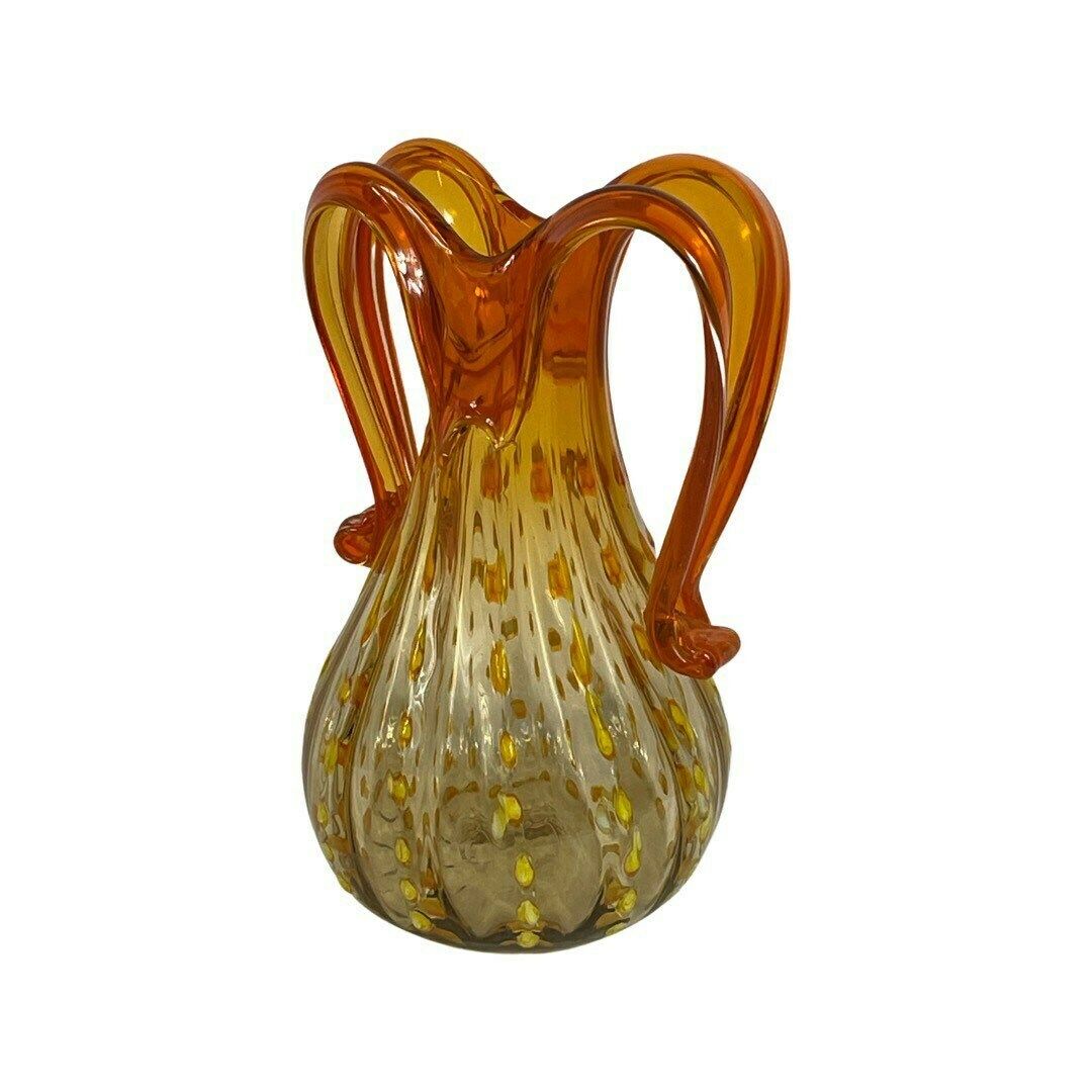 Handgemaakte Italiaanse Glazen Vaas (Medium) – Amberkleurig Met Gele En Oranje Details – Uitstekende Kwaliteit