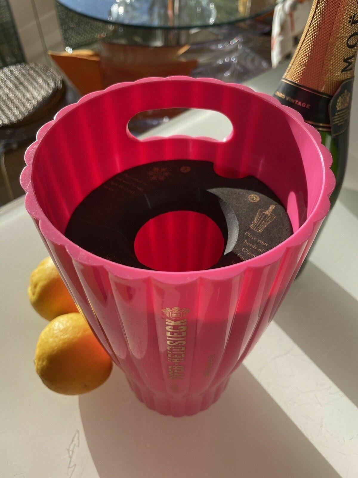Fluted Acrylic Piper Heidsieck Champagne Ice Bucket Pink Signature Piece Rare photo buy