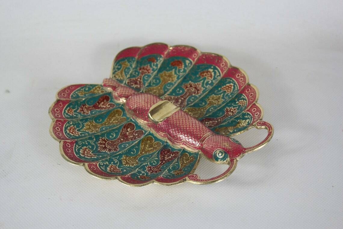 Enameld Brass Ashtray In The Shape Of A Butterfly   Ca. 1960   As New photo buy