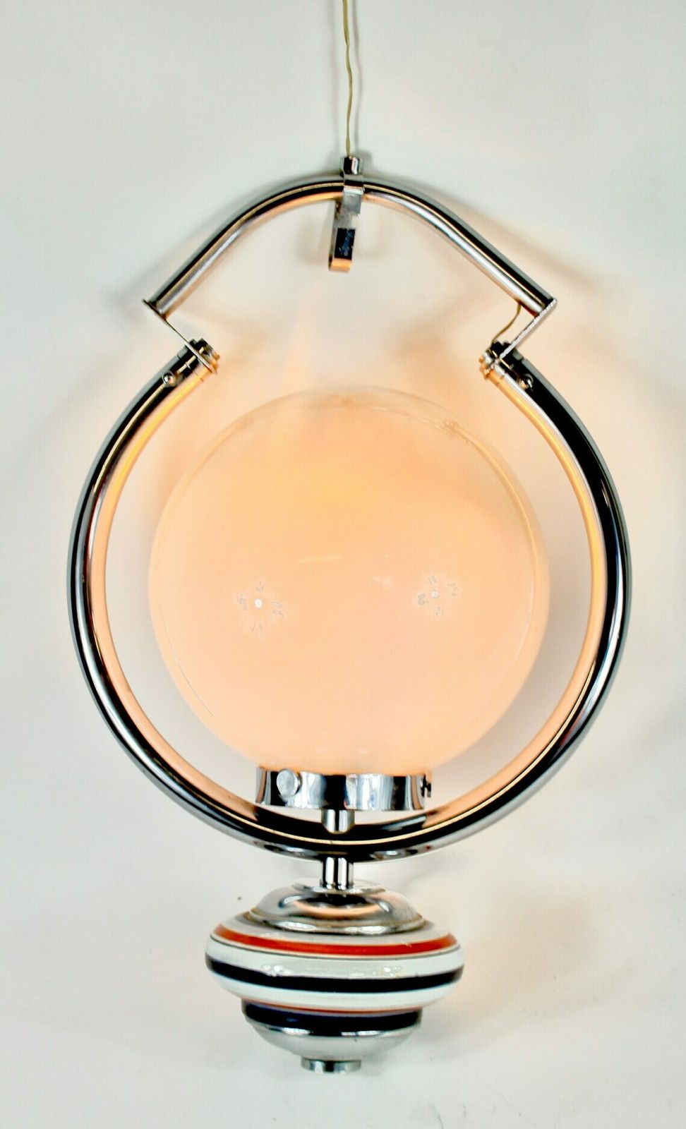 Vintage Opaline Hanglamp – Bol In Verchroomd Buisframe Met Keramische Voet photo furniture