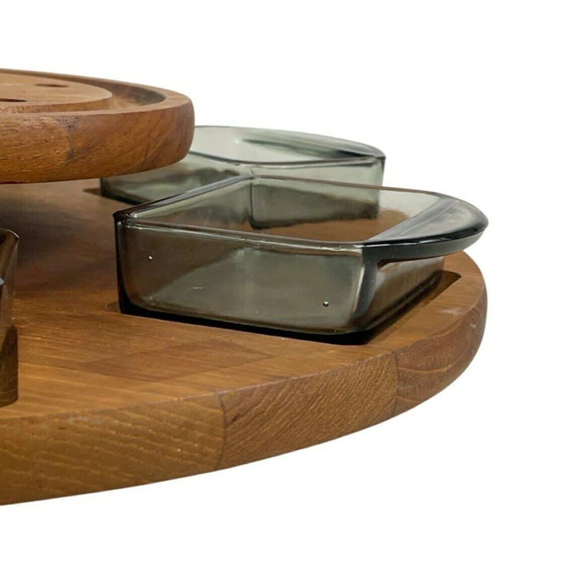 Digsmed   Lazy Susan / Serving Tray   Teak Wood And Smoked Glass   1950’s Scandinavian Design photo vinterior