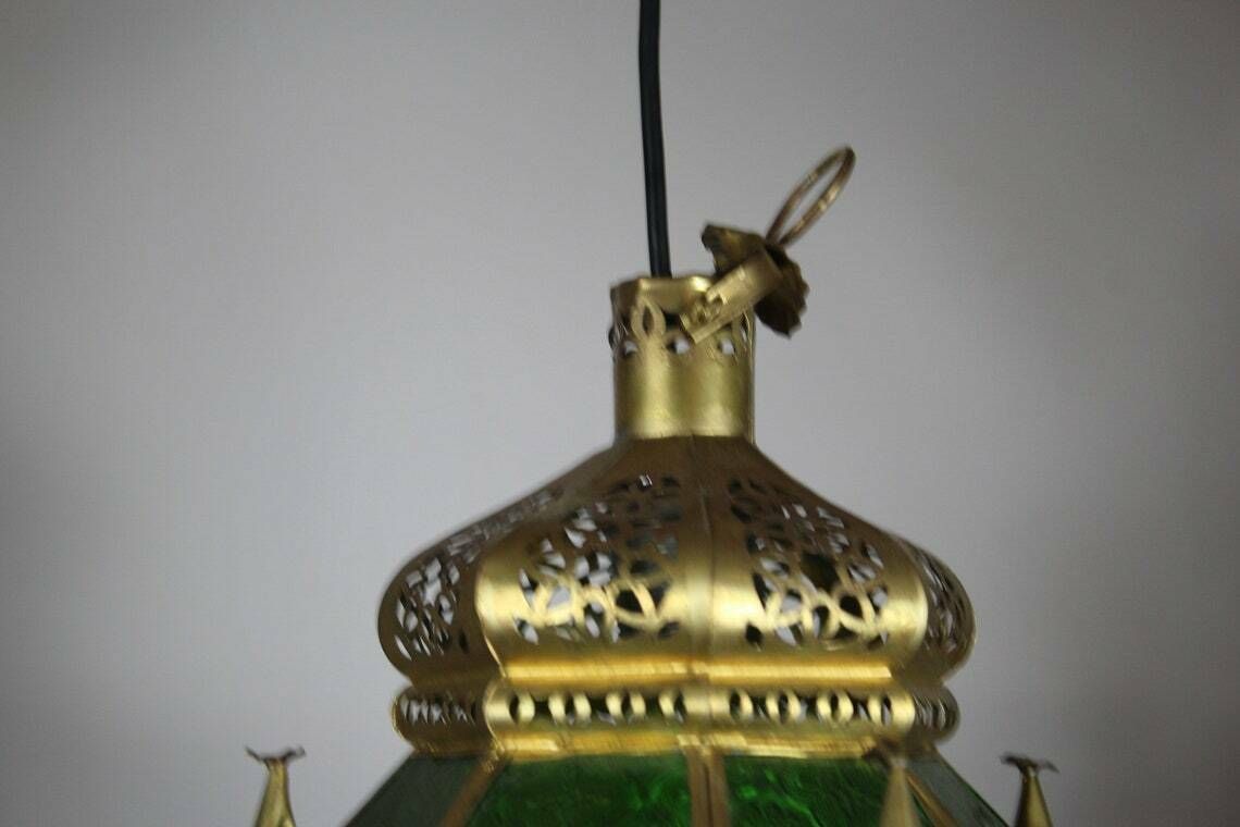 Arabian Hanging Pendant   Green Etched Glass And Tin photo vinterior