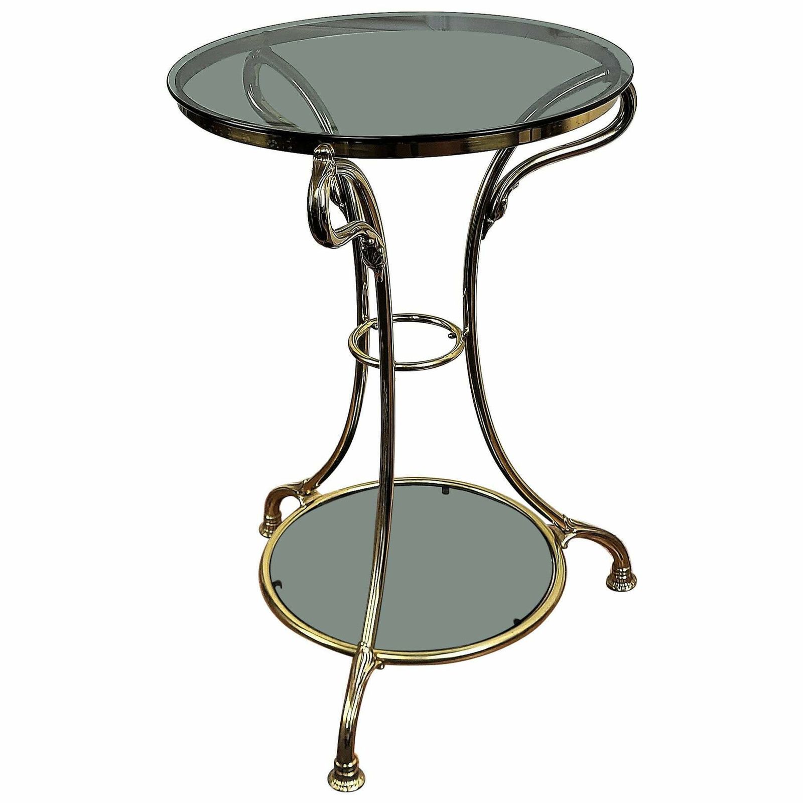 1960s Italian Modern Regency Neoclassical Brass Smoked Glass Gueridon Side Table