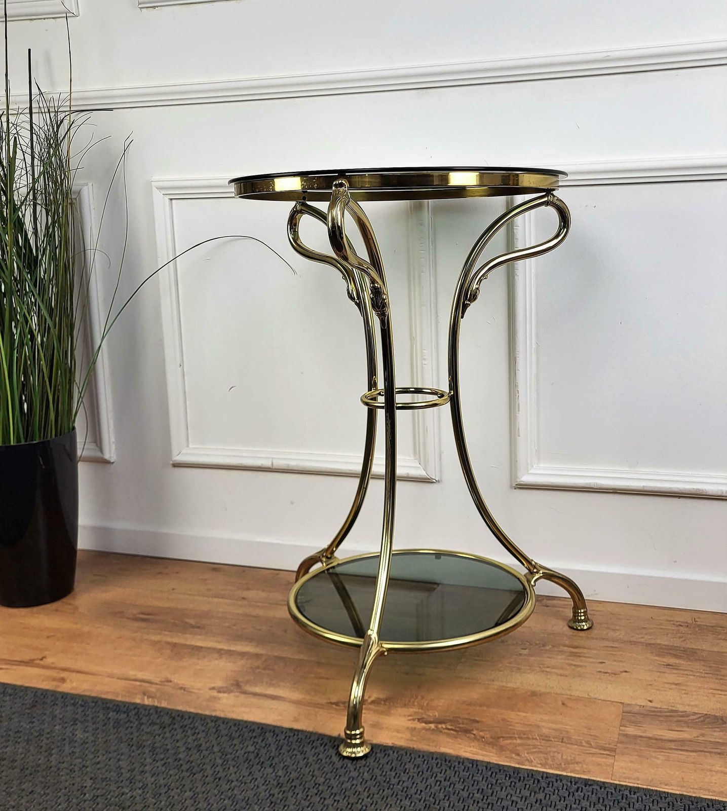 1960s Italian Modern Regency Neoclassical Brass Smoked Glass Gueridon Side Table photo for sale