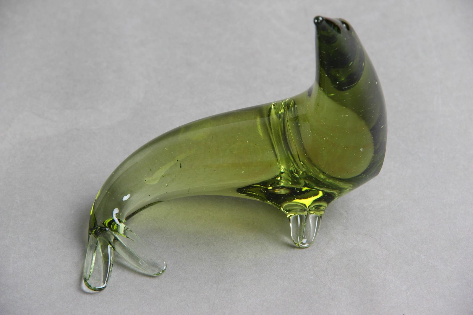 Sea Lion In Green Glass, 1970s Figure In Green Glass,