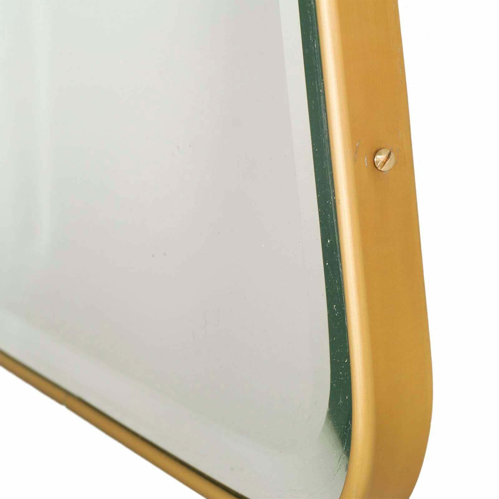 Midcentury Wall Mirror By Fontana Arte, Gio Ponti Attributed Golden Metal Frame photo for sale