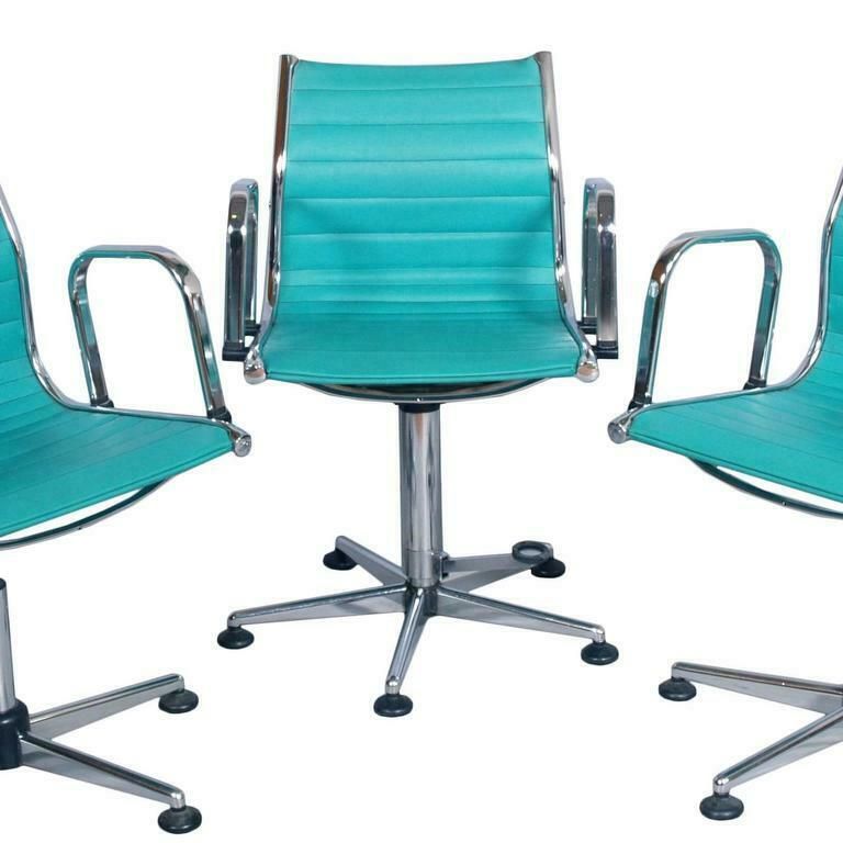 1960s Set Desk Chairs, Chromed Steel, Leatherette Upholstered, Adjustable Height photo furniture