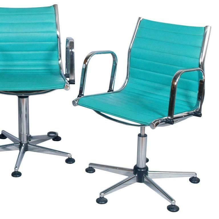1960s Set Desk Chairs, Chromed Steel, Leatherette Upholstered, Adjustable Height photo for sale