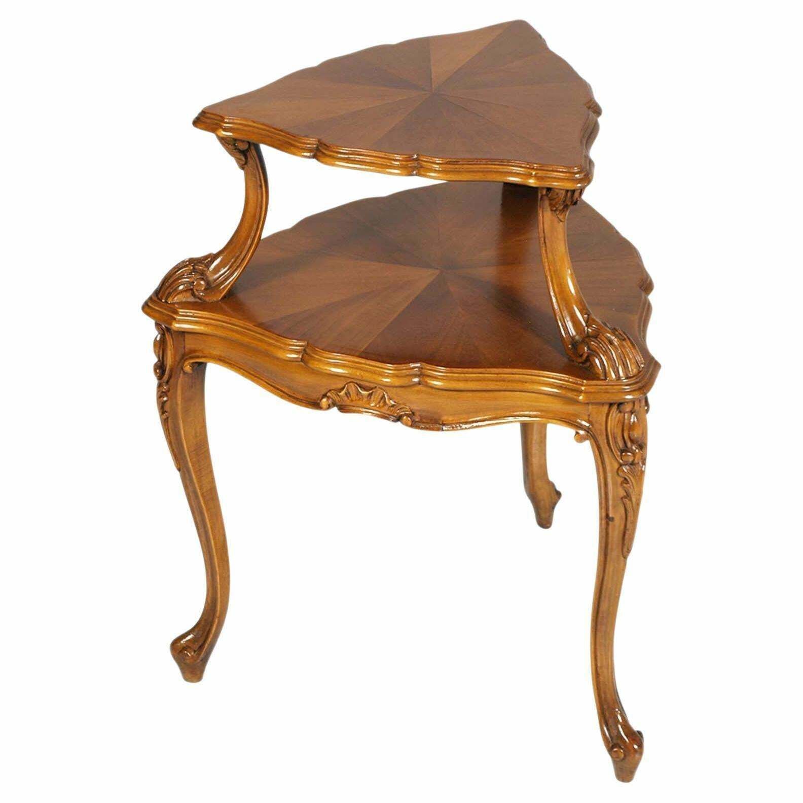 Early 20th Century Two Tiered Baroque Venetian Tripod Dessert Table In Walnut