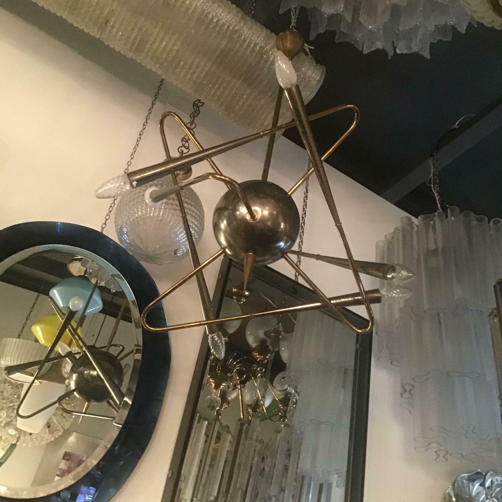 5323.0 Stilnovo “ Cosmo “ Chandelier Metal Crome Brass 1950 Italy photo
