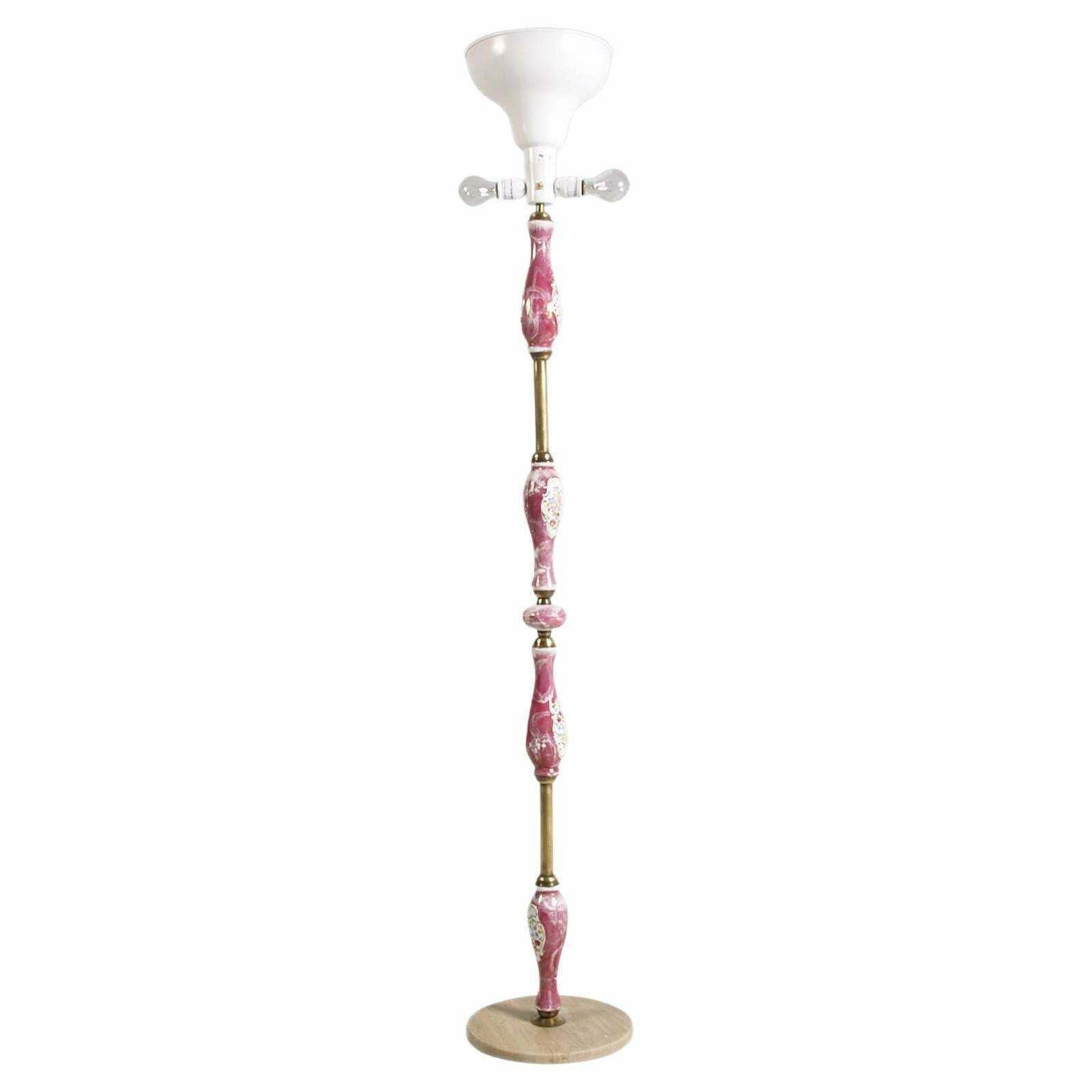 Art Deco Floor Lamp With Gilt Brass Stem With Inserts Richard Ginori Porcelain