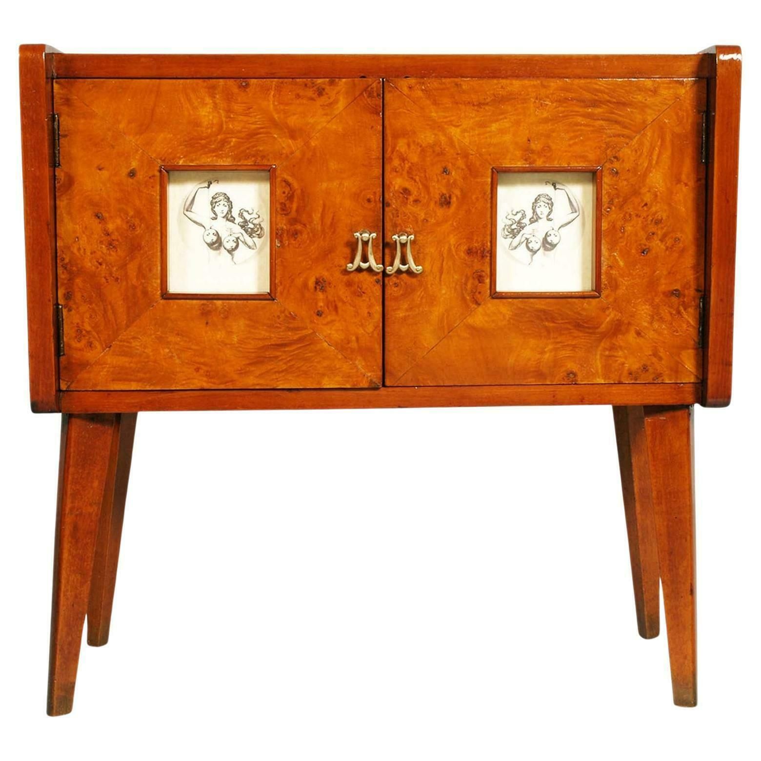Art Deco Dry Bar Cabinet By Meroni & Fossati Gio Ponti Attributed, Briar Of Elm
