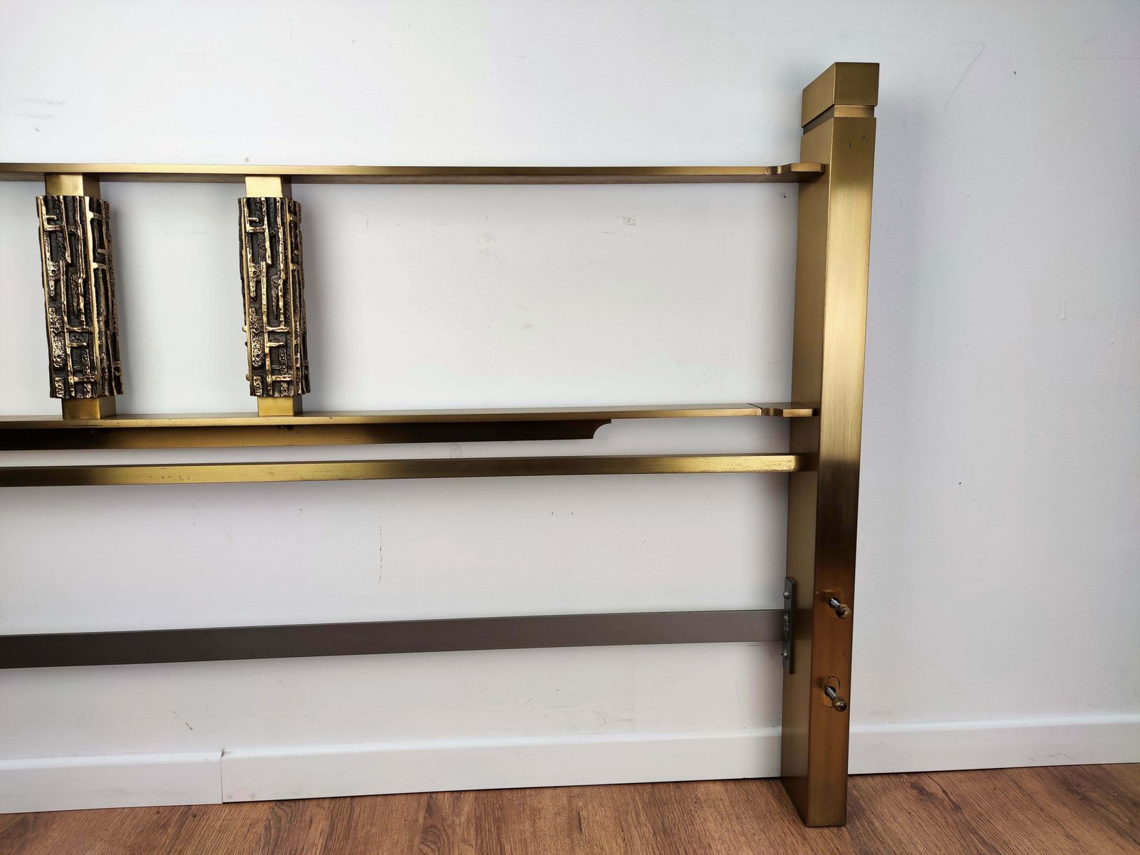 1960s Italian Luciano Frigerio Brutalist Sculpture Bronze Brass Bed Headboard photo for sale