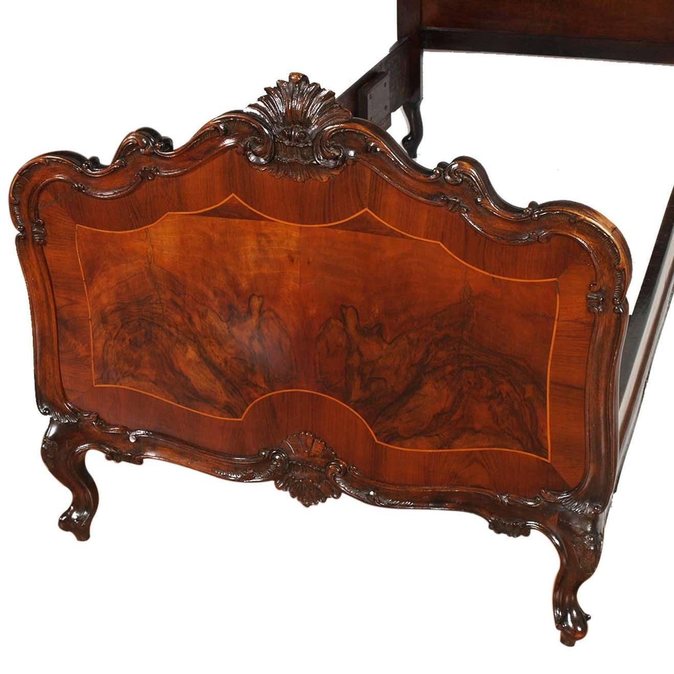 1920s Venetian Baroque Beds Hand Carved Walnut Burl  By Testolini And Salviati photo vinterior