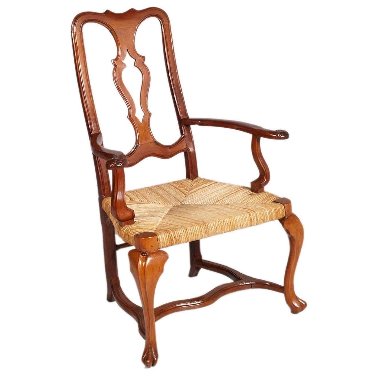 19th Century Venetian Baroque Armchairs Hand Carved Walnut, Wax Polished, Straw photo furniture