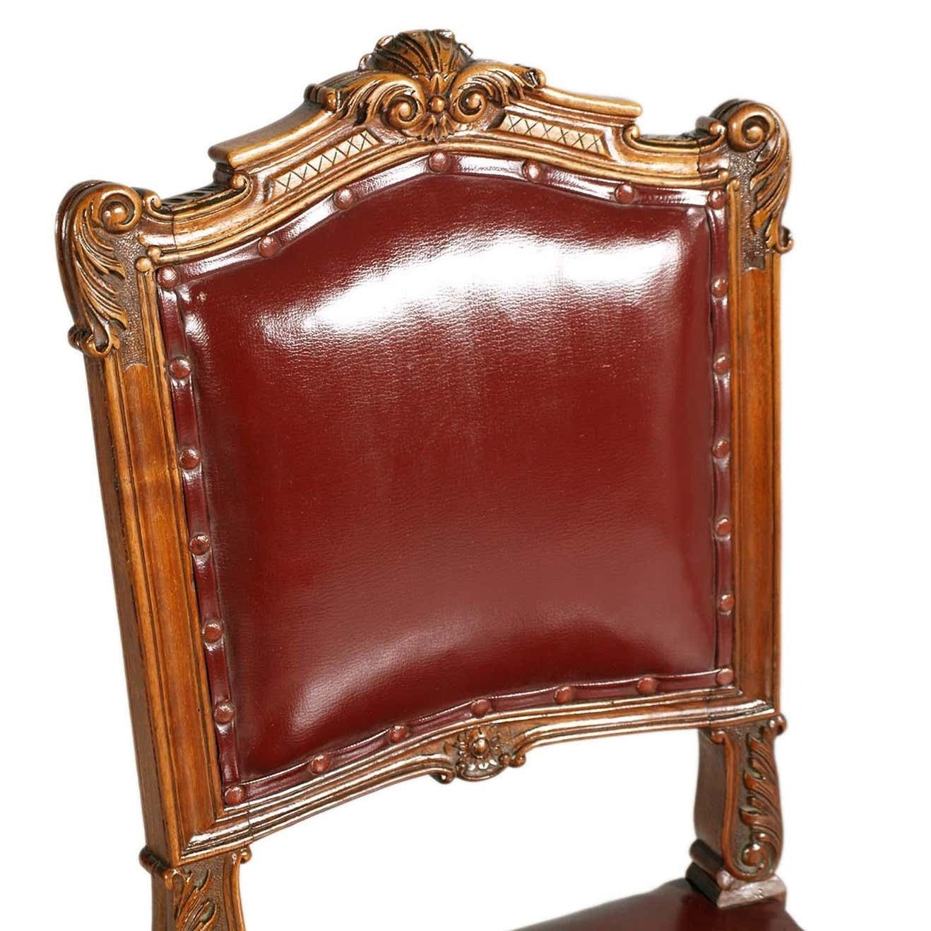 photo furniture 1880s Italian Chairs Neoclassic Eclectic Hand Carved Walnut Leather Upholstered