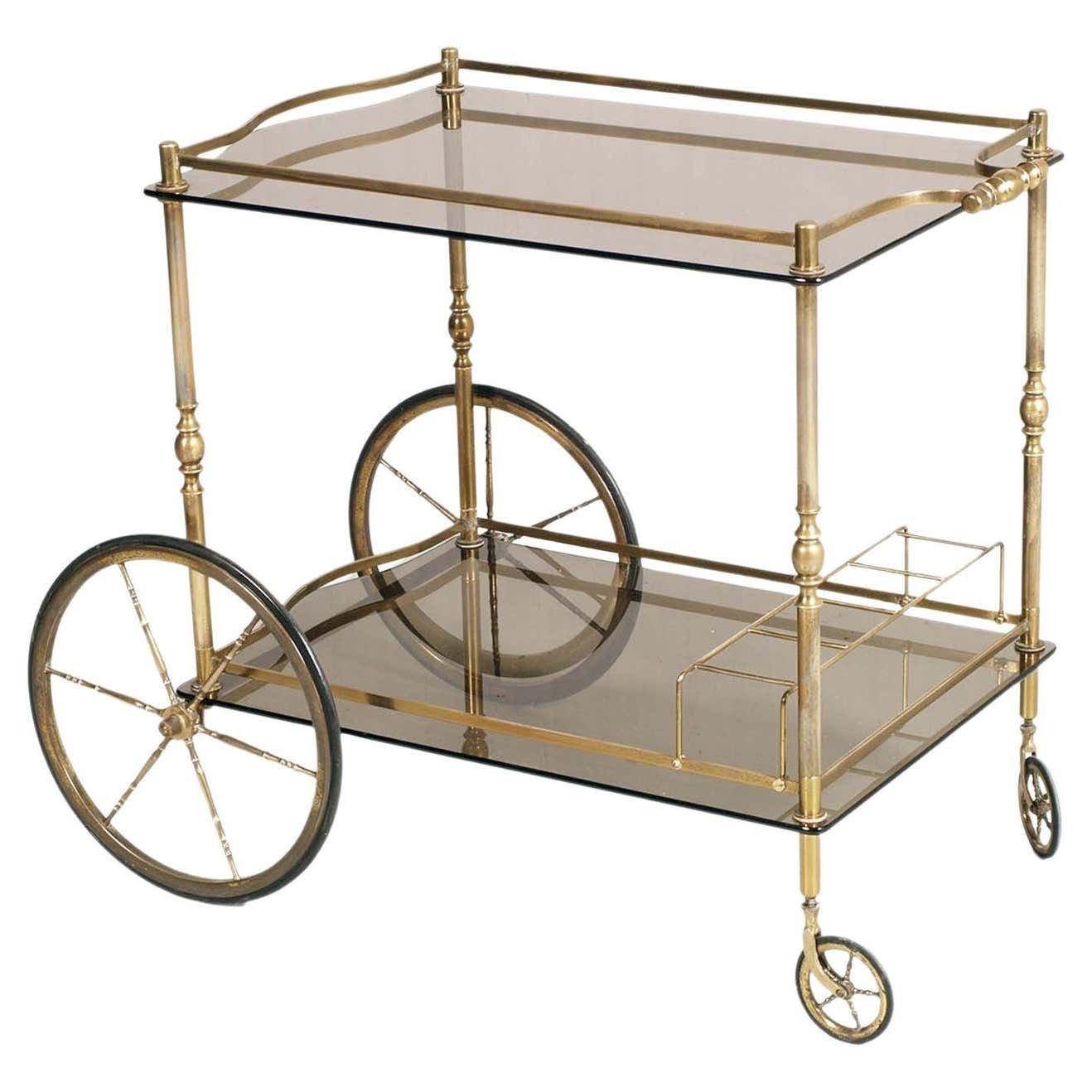 1950s Bar Cart By Aldo Tura For Danieli Hotel Venice Golden Brass Two Tops Glass