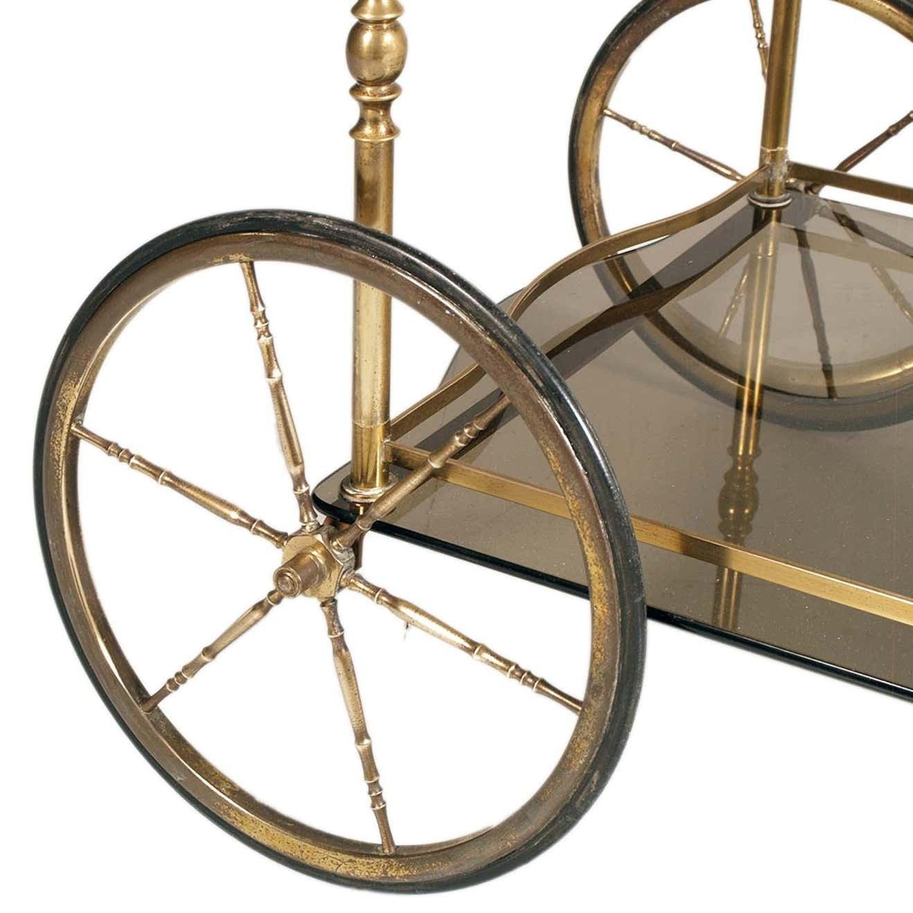 photo furniture 1950s Bar Cart By Aldo Tura For Danieli Hotel Venice Golden Brass Two Tops Glass