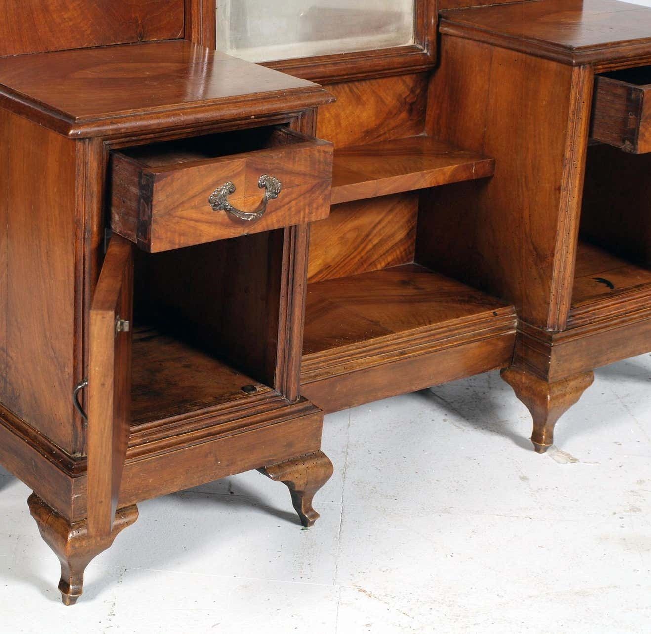 Early 20th C. Italian Art Nouveau Vanity In Walnut, Entry Mirror, Wax Polished photo buy