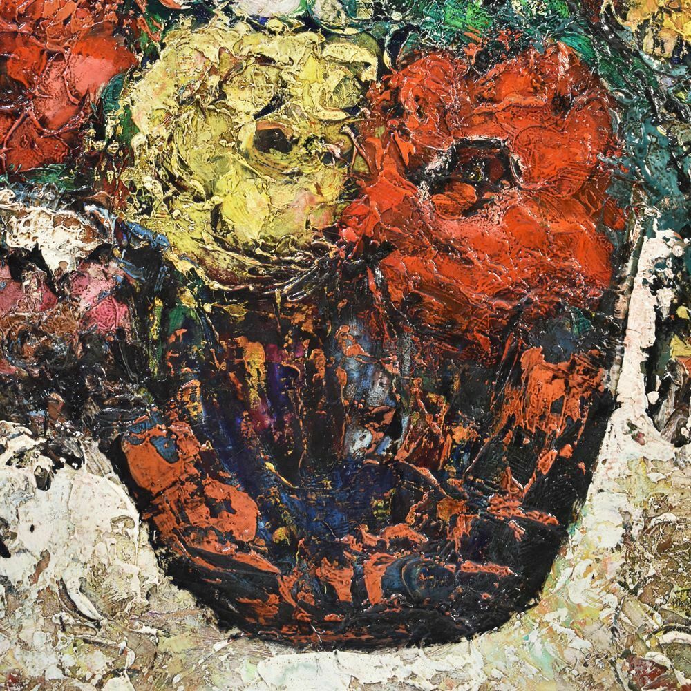 Still Life Painting, Flowers Of Roses, Oil On Canvas, 20th Century. (Qf183) photo 1500.0