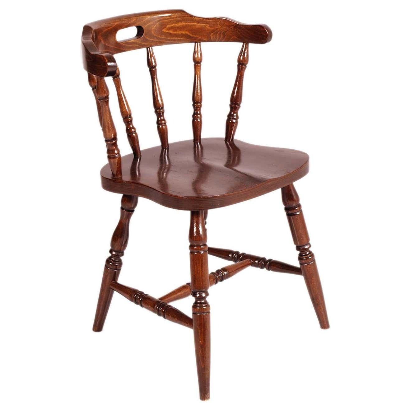 Mid Century Original Tyrolean Robust Armchairs In Chestnut Wood, Wax Polished photo for sale