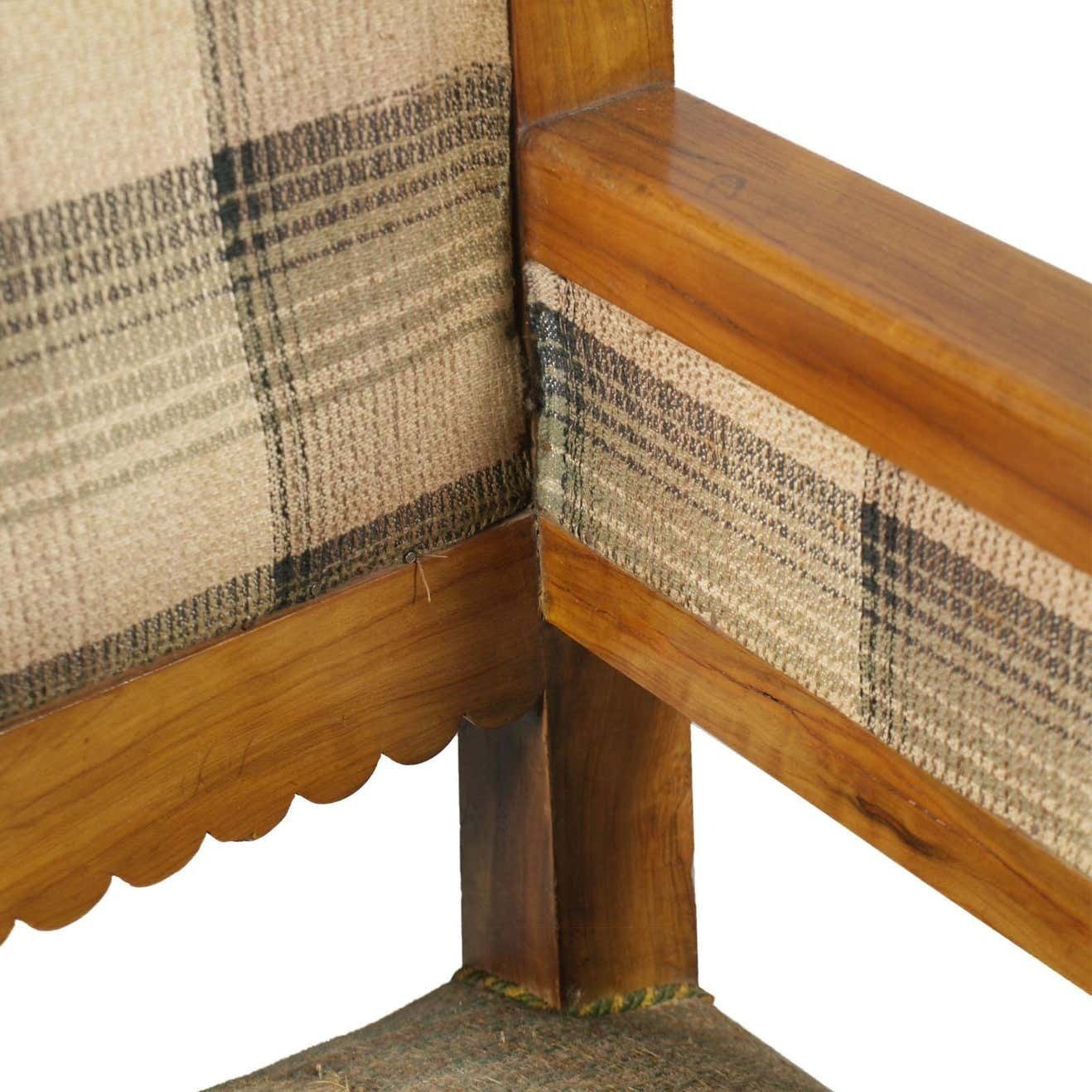Furniture Italy Early 20th Century Art Deco Pair Armchairs, Solid Olive Wood, Wax Polished photo