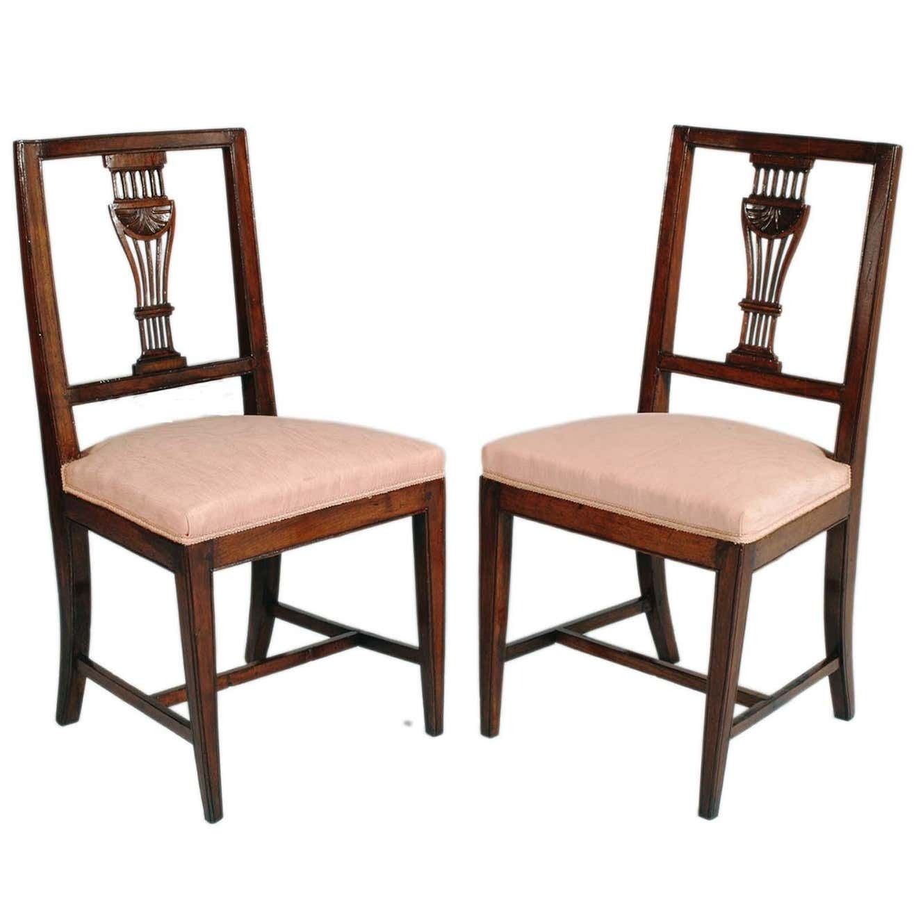 Set Of 6 Asolane Biedermeier Chairs In Walnut, Lyre Shaped Back, Hand Carved photo furniture