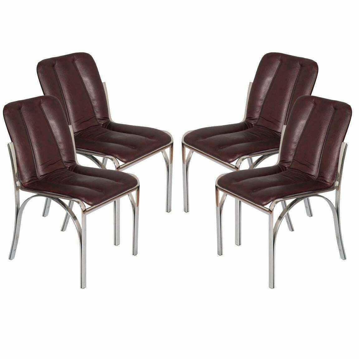 Italian 1970s Chairs Chromed Steel And Soft Leather Gastone Rinaldi Attributed